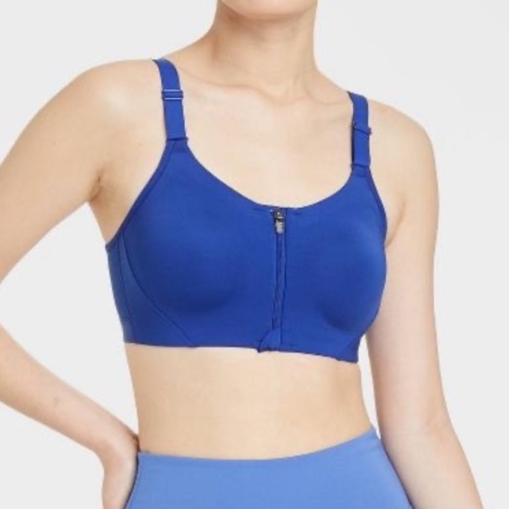 All in Motion Vibrant Blue High Support Sculpt Zip-Front Mesh Crossback Bra